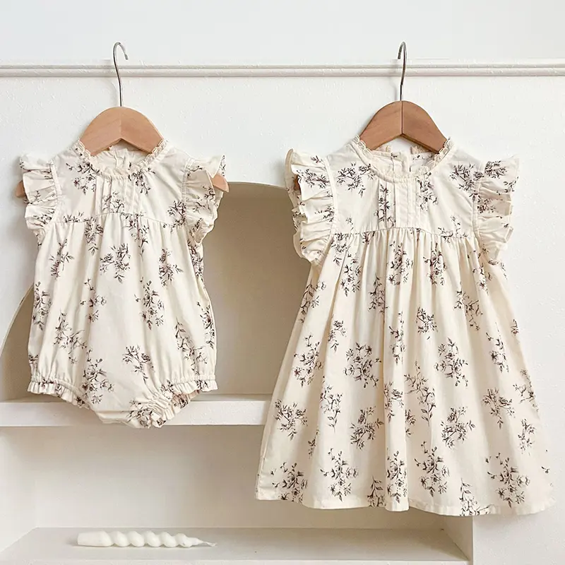 2025 Summer Kids Clothes Fashion Girl Dress Flower Embroidery Retro Lace Dress Cotton Princess Dress Casual Round Neck New Sweet
