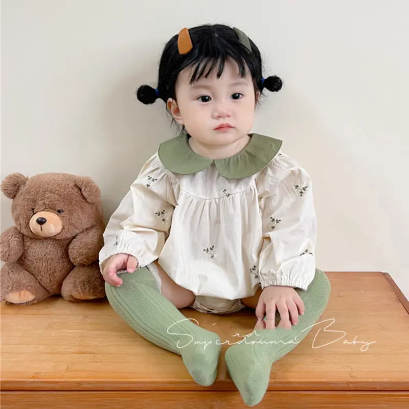 New Spring Clothes Newborn Baby Girl Jumpsuit Long Sleeved Cotton Embroidery Infant Baby Bodysuits Children Clothes Korean Style