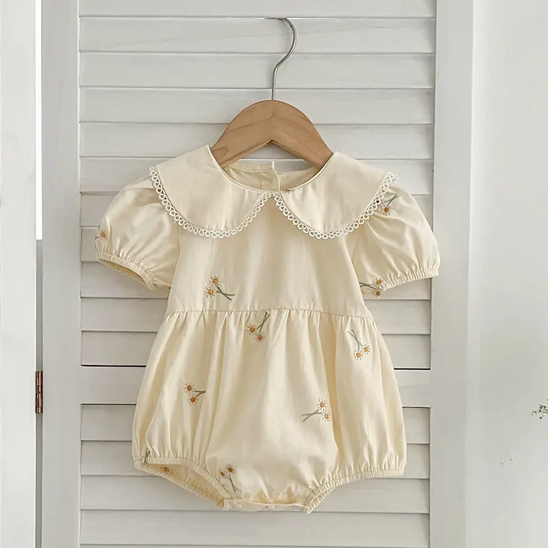 Infant Baby Girls Lace Collar Dress Rompers Sisters Clothes Kids Girls Embroider Flower Princess Dress Family Clothes Rompers