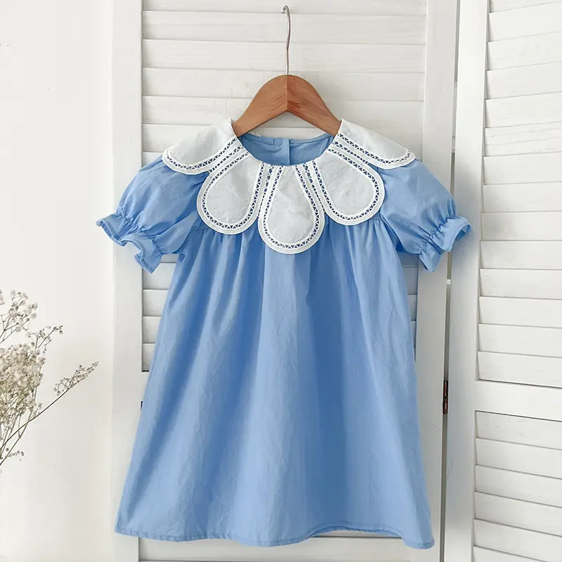 Infant Sisters Dress Summer Kids Princess Dresses Short Sleeved Cotton Solid Color Splicing Baby Romper Baby Girl Party Dress