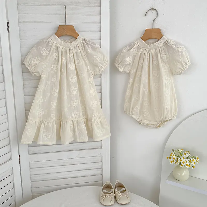 Sisters Baby Girl Birthday Romper Outfits Princess Twins Dress Embroidered Flowers Party Dresses Vestidos Summer Toddler Clothes