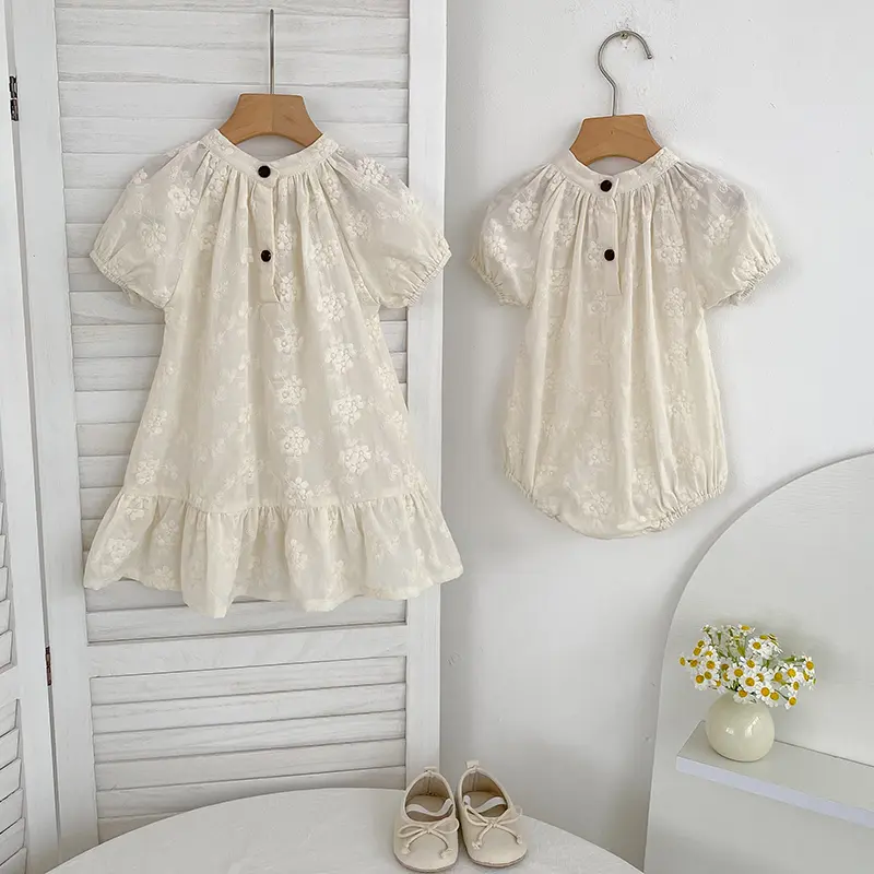 Sisters Baby Girl Birthday Romper Outfits Princess Twins Dress Embroidered Flowers Party Dresses Vestidos Summer Toddler Clothes