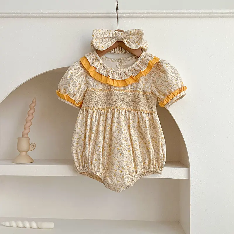 Famil Matching Sister Outfit Summer Baby Girl Clothes Ruffled Collar Lace Flower Girls Dress Cotton Baby Romper Princess Dress