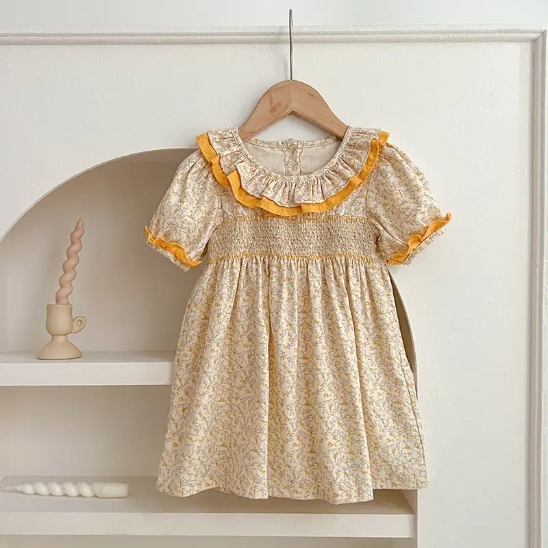 Famil Matching Sister Outfit Summer Baby Girl Clothes Ruffled Collar Lace Flower Girls Dress Cotton Baby Romper Princess Dress