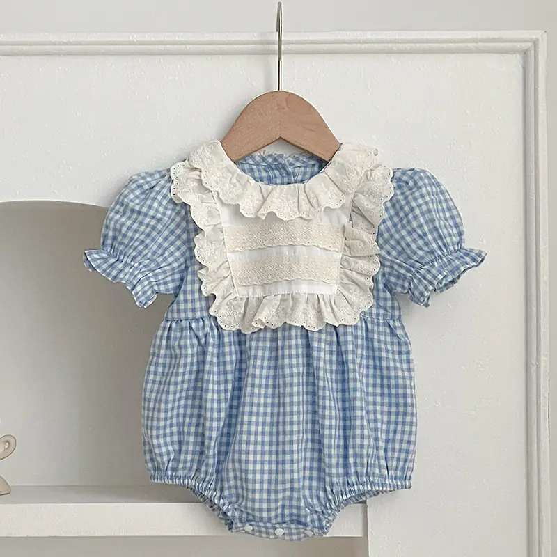 Baby Sister Clothes Summer Baby Girl Clothes Blue Plaid Dress Ruffled Collar Baby Girl Romper One Piece Sister Clothes Dress