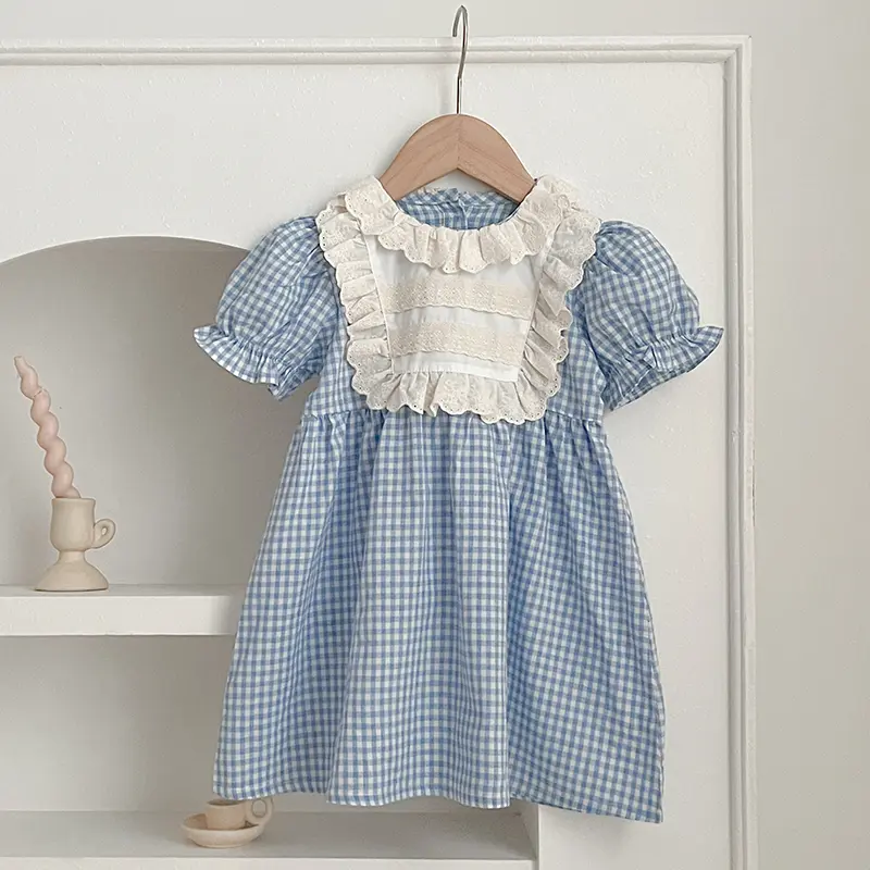 Baby Sister Clothes Summer Baby Girl Clothes Blue Plaid Dress Ruffled Collar Baby Girl Romper One Piece Sister Clothes Dress