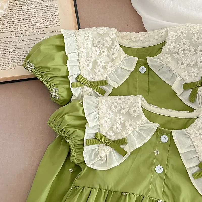0-24M Baby Girl Clothing Toddler Girls Jumpsuit New Summer Short Sleeved Jumpsuit Cotton Embroidery Splicing Infant Bodysuits