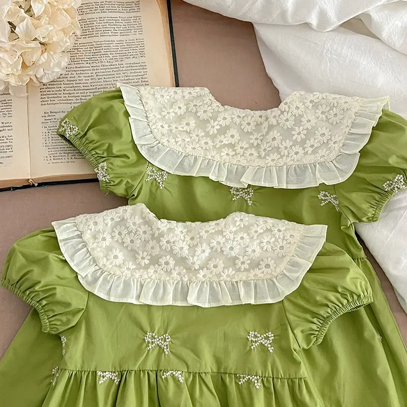 0-24M Baby Girl Clothing Toddler Girls Jumpsuit New Summer Short Sleeved Jumpsuit Cotton Embroidery Splicing Infant Bodysuits