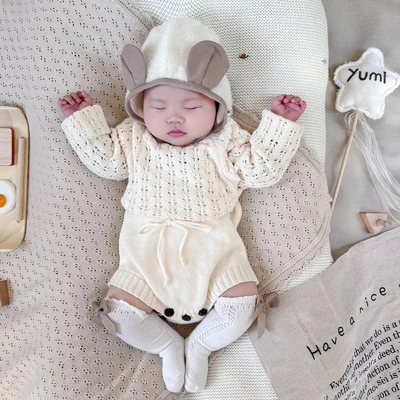 2025 Autumn Baby Clothes Knit Girls Romper Spring Long Sleeve Baby Girl Knit Hollow Out Rompers Baby Jumpsuit Knit Baby Clothes