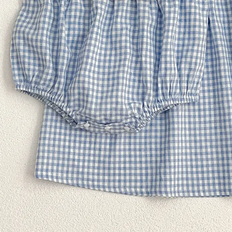 Baby Sister Clothes Summer Baby Girl Clothes Blue Plaid Dress Ruffled Collar Baby Girl Romper One Piece Sister Clothes Dress