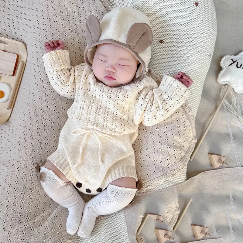 2025 Autumn Baby Clothes Knit Girls Romper Spring Long Sleeve Baby Girl Knit Hollow Out Rompers Baby Jumpsuit Knit Baby Clothes