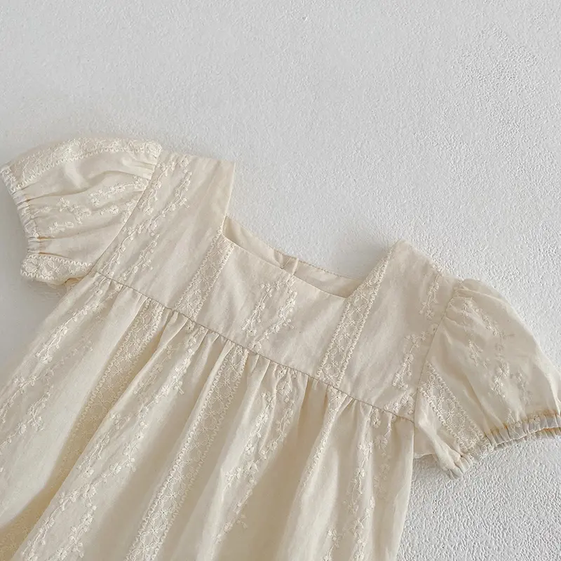 Fashion Birthday Gift Princess Dress Girls Casual Dress Embroidered Floral Dress Little Girls Kids Cotton Puffy Sleeve Clothes