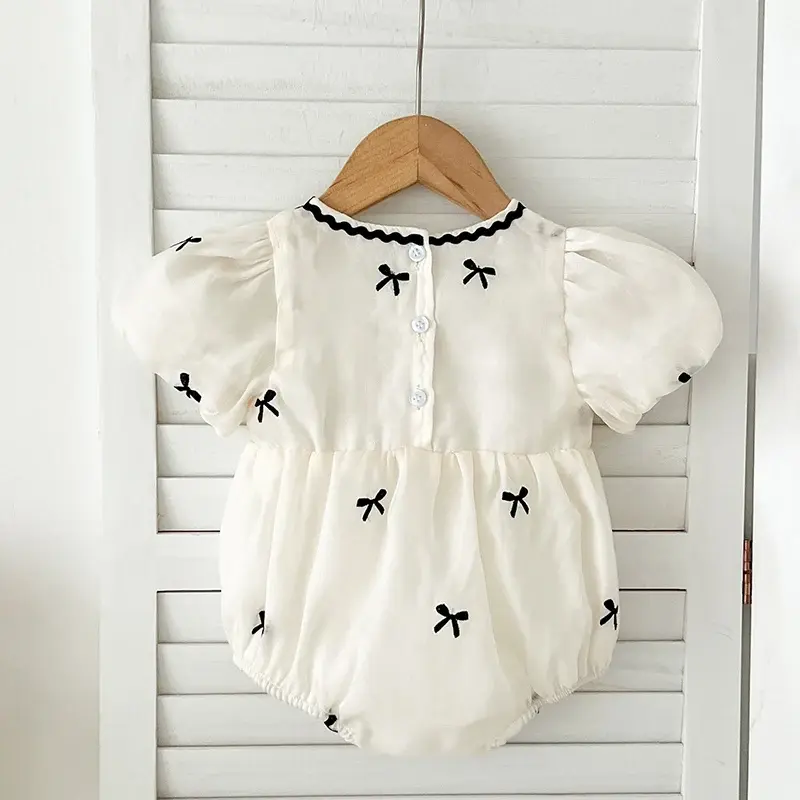 2025 Summer Bbay Party Princess Romper 0-24M Children Clothes Infant Baby Girl Bodysuits Cotton Bow Embroidery Climbing Suit