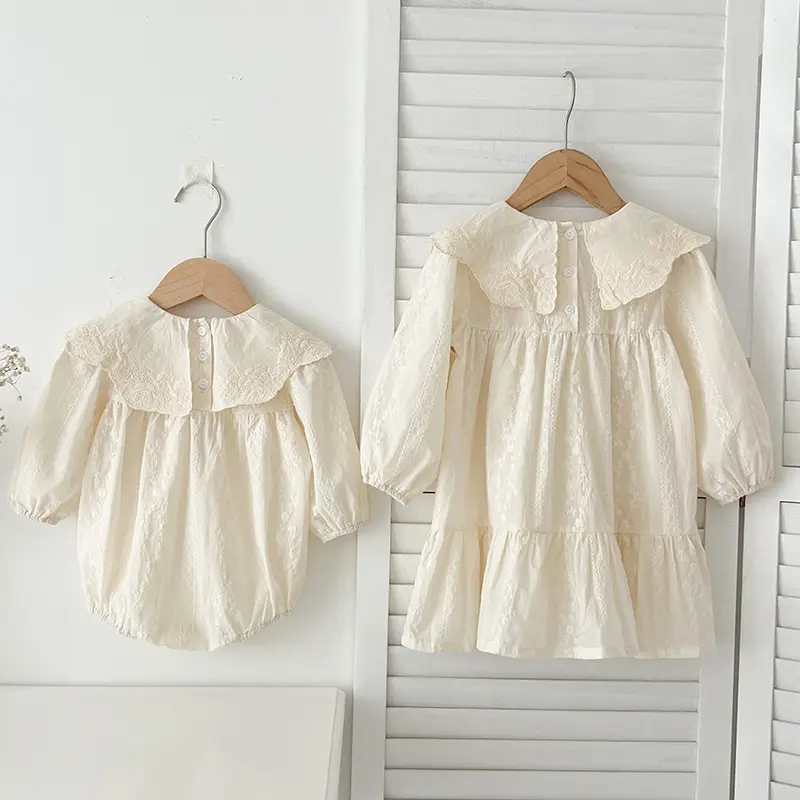 Autumn Sisters Clothes Girls Princess Dress Big Ruffled Collar Dress Cotton Embroidery Kids Party Dresses Toddler Baby Bodysuits