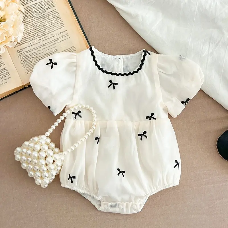 2025 Summer Bbay Party Princess Romper 0-24M Children Clothes Infant Baby Girl Bodysuits Cotton Bow Embroidery Climbing Suit
