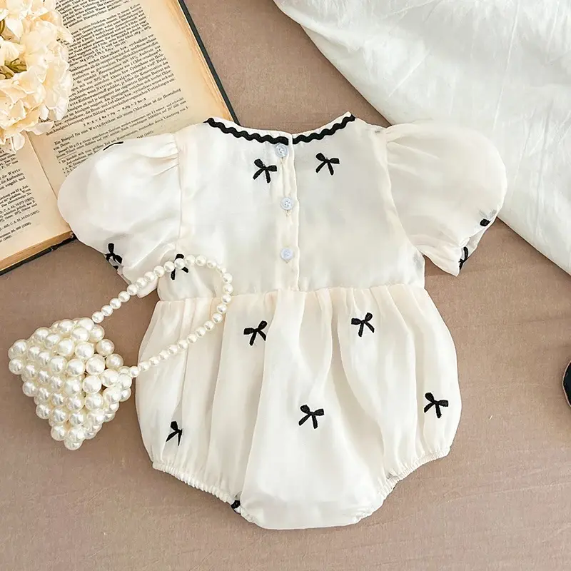 2025 Summer Bbay Party Princess Romper 0-24M Children Clothes Infant Baby Girl Bodysuits Cotton Bow Embroidery Climbing Suit