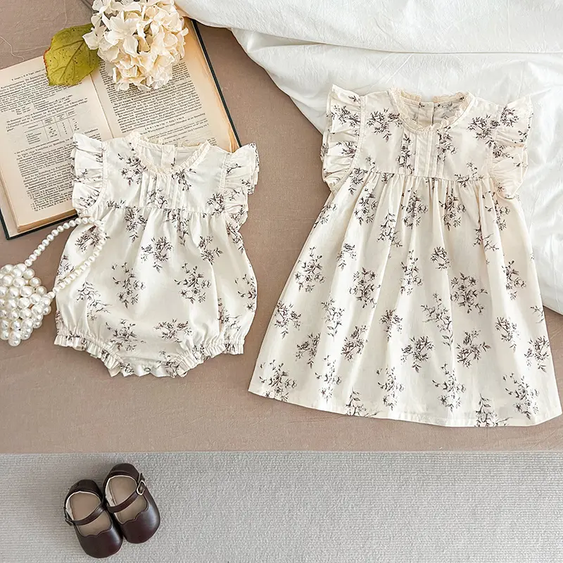 0-7Yrs Toddler Sister Dress Newborn Baby Girl Lace Romper Ruffle Sleeveless Jumpsuit Infant Onepiece Spring Summer Baby Clothes
