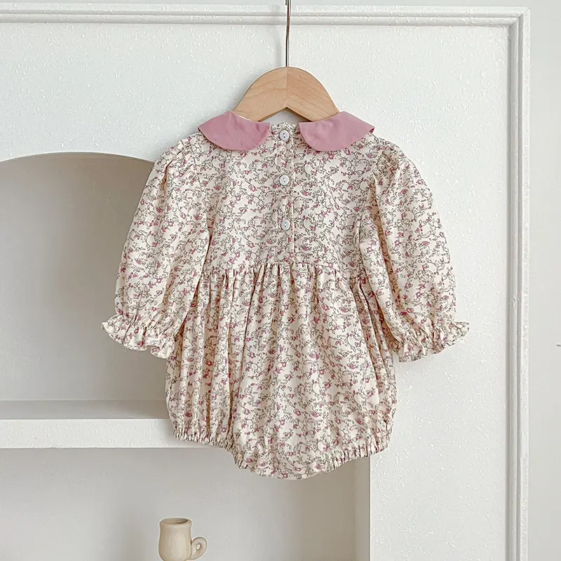 New Baby Girls Rompers Spring Newborn Clothing Infant Baby Girls Romper Lapel Floral Rompers Kids Onepiece Fashion Baby Clothing