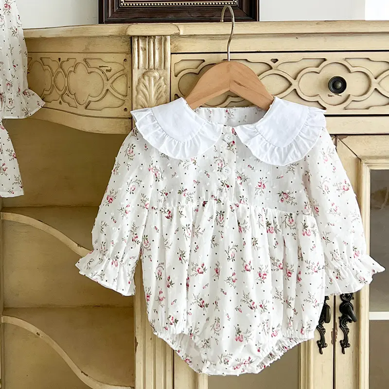 2025 Newborn Bodysuit Fashion Baby Romper Lace Peter Pan Collar Princess Bow Romper Flower Infant Girl Jumpsuit 0-2Yrs Clothes