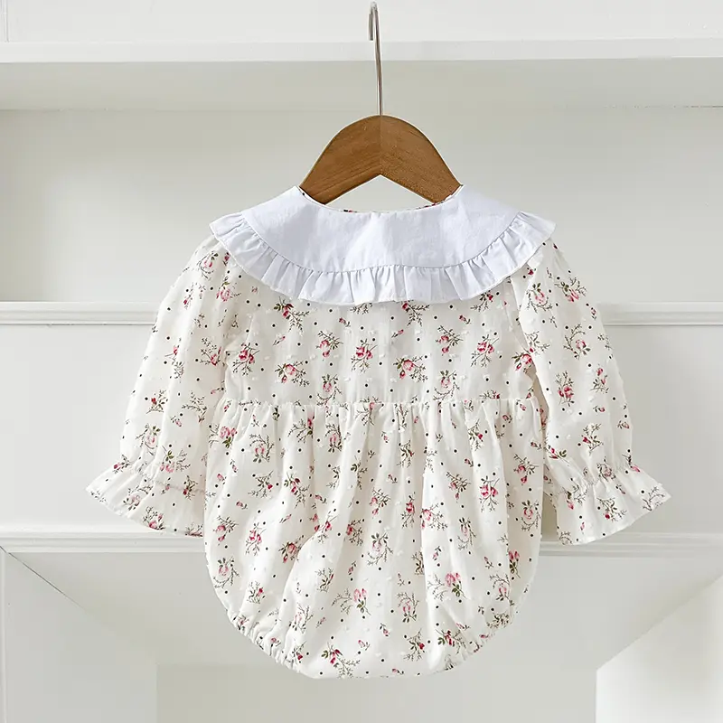 2025 Newborn Bodysuit Fashion Baby Romper Lace Peter Pan Collar Princess Bow Romper Flower Infant Girl Jumpsuit 0-2Yrs Clothes