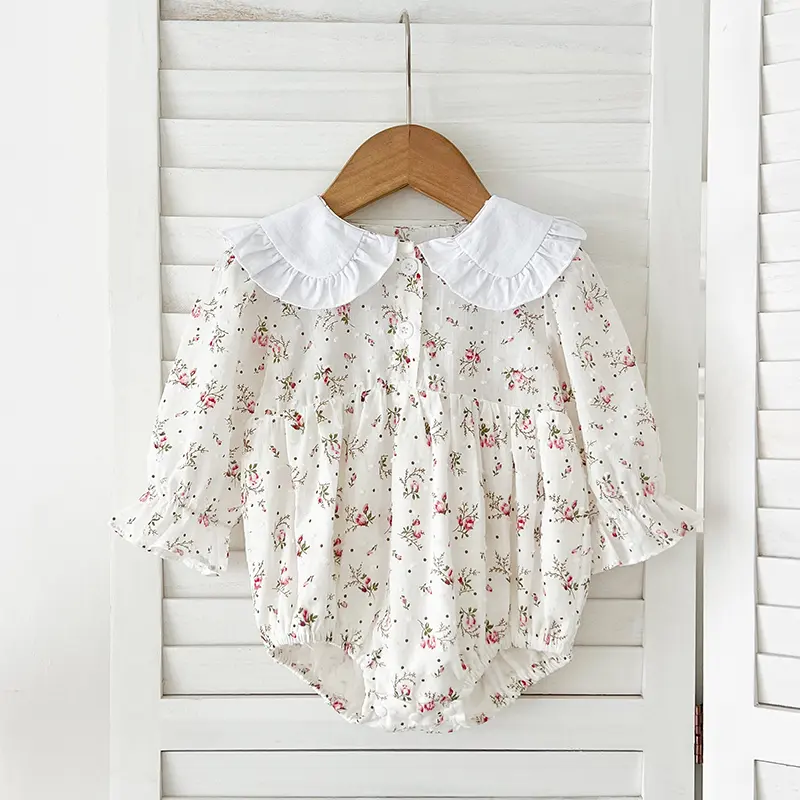 2025 Newborn Bodysuit Fashion Baby Romper Lace Peter Pan Collar Princess Bow Romper Flower Infant Girl Jumpsuit 0-2Yrs Clothes