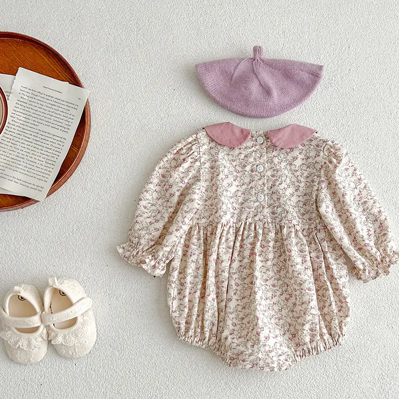 New Baby Girls Rompers Spring Newborn Clothing Infant Baby Girls Romper Lapel Floral Rompers Kids Onepiece Fashion Baby Clothing