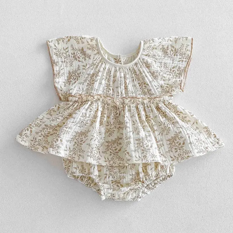 2025 Summer Jumpsuit 0-24M Infant Baby Girls Bodysuits Children Clothes Flying Sleeve Cotton Print Toddler Baby Girls Jumpsuit