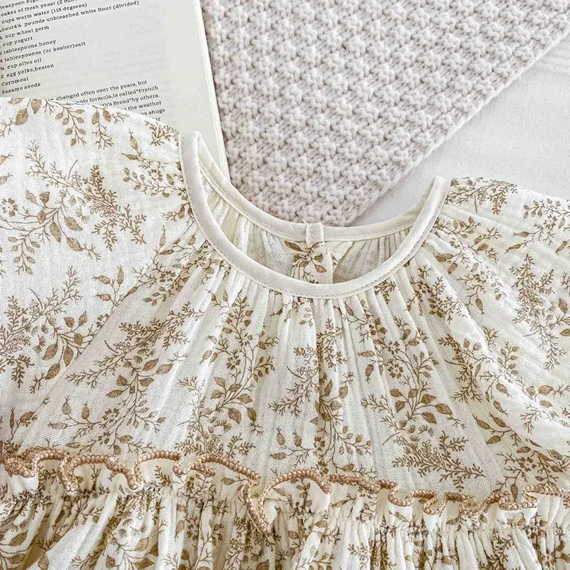 2025 Summer Jumpsuit 0-24M Infant Baby Girls Bodysuits Children Clothes Flying Sleeve Cotton Print Toddler Baby Girls Jumpsuit
