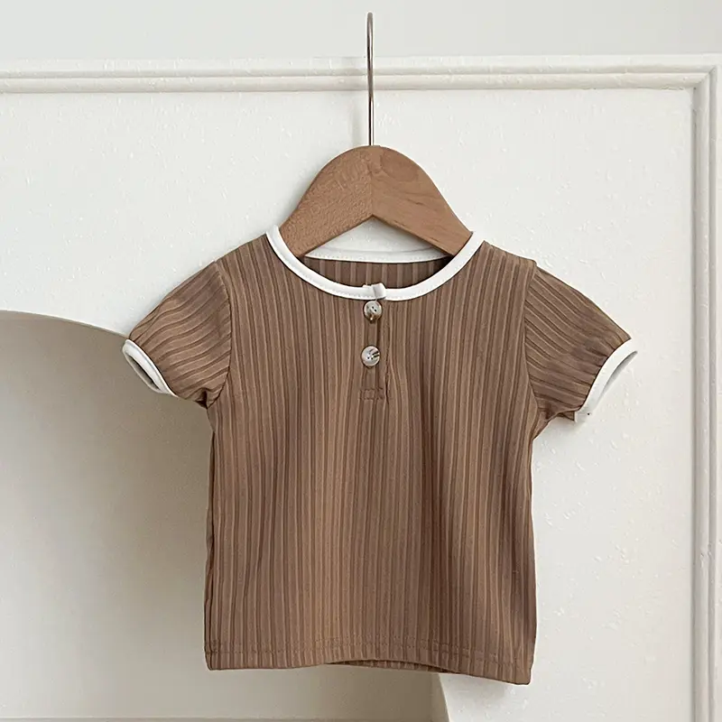 Summer Cotton T Shirt  0-3 Yrs Toddler Kid Baby Boys Girls Clothes Short Sleeve Solid Color Vintage Tshirt Children Tops Infant