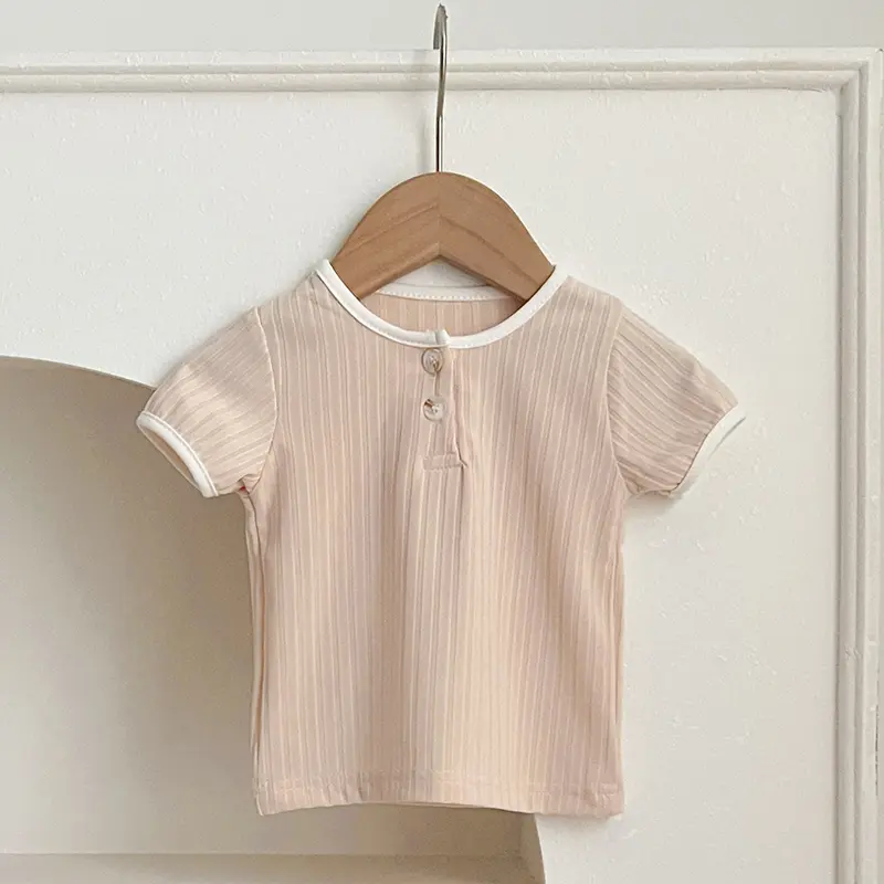 Summer Cotton T Shirt  0-3 Yrs Toddler Kid Baby Boys Girls Clothes Short Sleeve Solid Color Vintage Tshirt Children Tops Infant