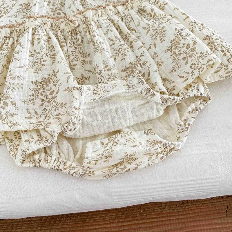 2025 Summer Jumpsuit 0-24M Infant Baby Girls Bodysuits Children Clothes Flying Sleeve Cotton Print Toddler Baby Girls Jumpsuit
