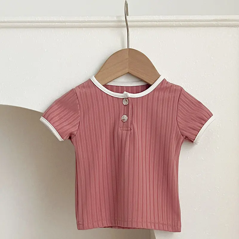 Summer Cotton T Shirt  0-3 Yrs Toddler Kid Baby Boys Girls Clothes Short Sleeve Solid Color Vintage Tshirt Children Tops Infant