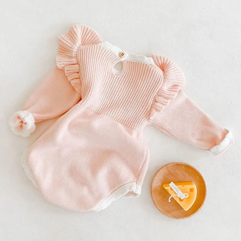 Autumn Infant Baby Girl Sweet Embroider Knit Jumpsuit s Pink Bow Princess Rompers Spring Newborn Kids Baby Girls Clothes Rompers