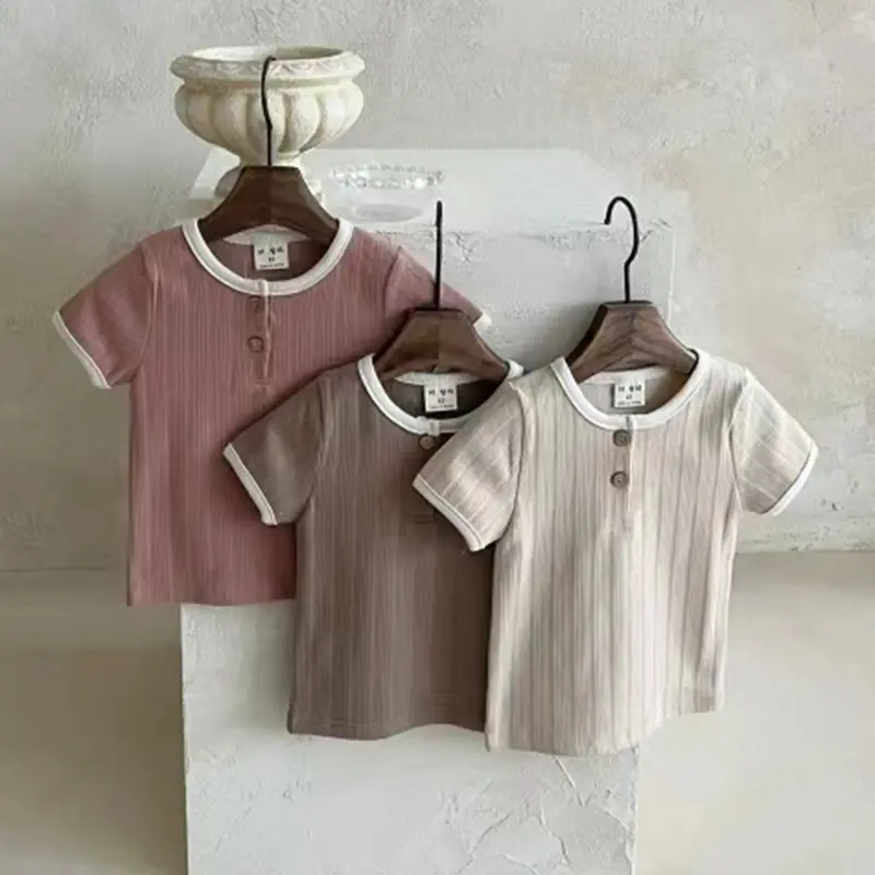 Summer Cotton T Shirt  0-3 Yrs Toddler Kid Baby Boys Girls Clothes Short Sleeve Solid Color Vintage Tshirt Children Tops Infant