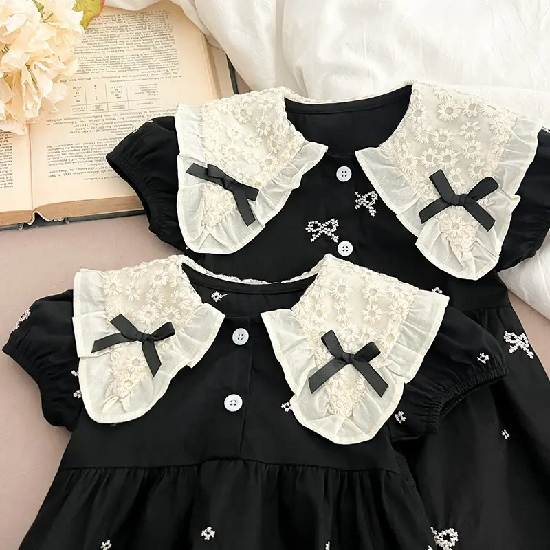 2025 New Summer Newborn Baby Girl Romper 0-24M Baby Girl Clothing Lace Collar Cotton Embroidery Bow Toddler Baby Girls Jumpsuit
