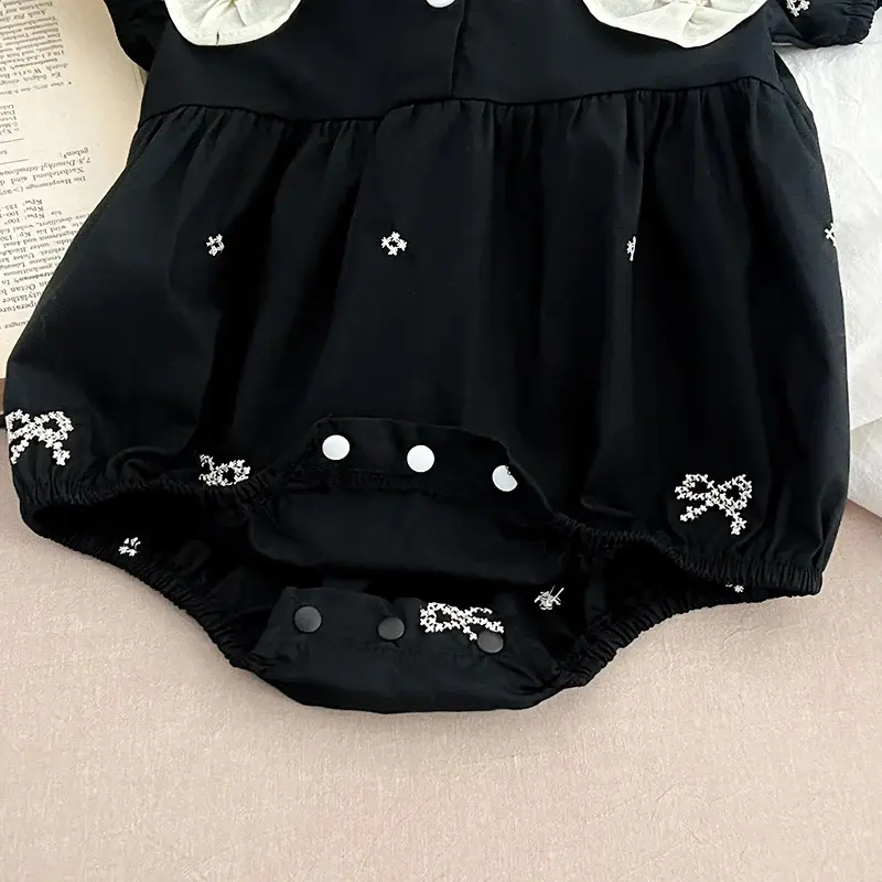 2025 New Summer Newborn Baby Girl Romper 0-24M Baby Girl Clothing Lace Collar Cotton Embroidery Bow Toddler Baby Girls Jumpsuit