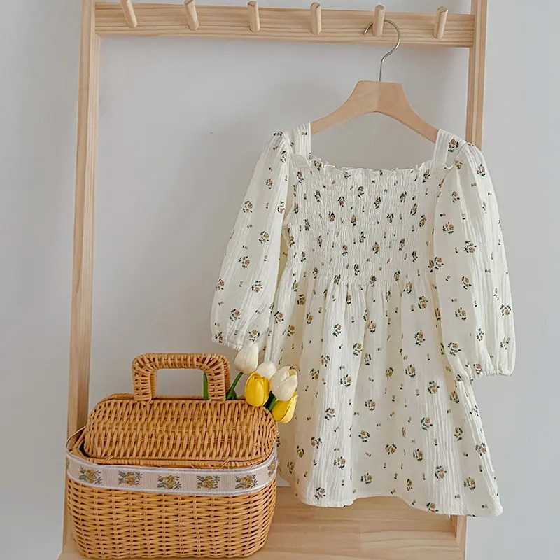 Autumn Children's Clothes Cotton Rose Flower Dress Gauze Loose 1-6Y Baby Girls Dress Spring Fashion Princess Casual Kids Dresses