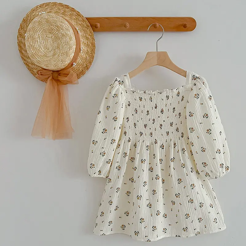 Autumn Children's Clothes Cotton Rose Flower Dress Gauze Loose 1-6Y Baby Girls Dress Spring Fashion Princess Casual Kids Dresses