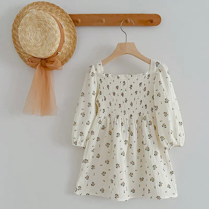 Autumn Children's Clothes Cotton Rose Flower Dress Gauze Loose 1-6Y Baby Girls Dress Spring Fashion Princess Casual Kids Dresses