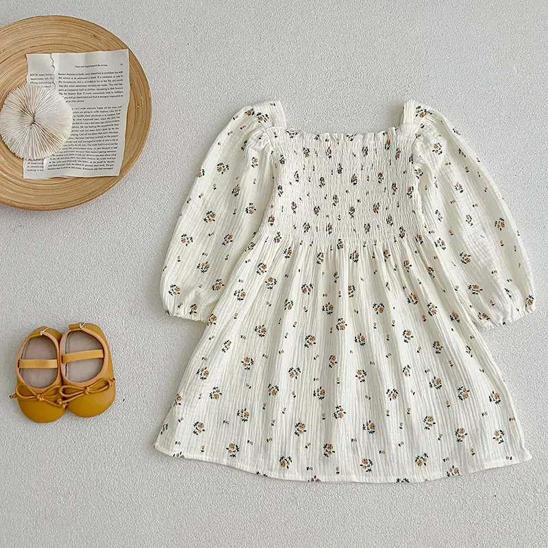 Autumn Children's Clothes Cotton Rose Flower Dress Gauze Loose 1-6Y Baby Girls Dress Spring Fashion Princess Casual Kids Dresses
