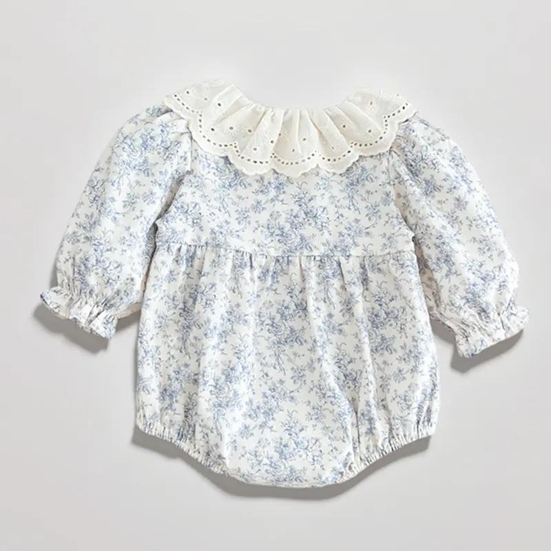 Spring Autumn Infant Bodysuit Newborn Girls Rompers Sweet Embroidery Printing Long Sleeved Jumpsuit Baby Clothes 0-2Yrs