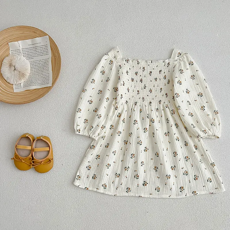 Autumn Children's Clothes Cotton Rose Flower Dress Gauze Loose 1-6Y Baby Girls Dress Spring Fashion Princess Casual Kids Dresses