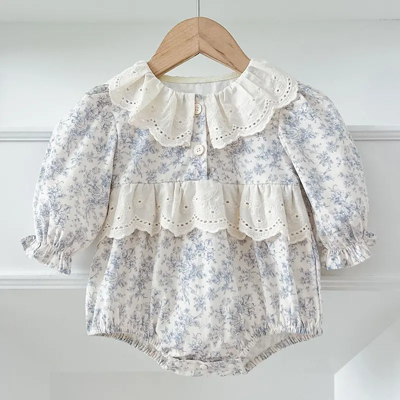 Spring Autumn Infant Bodysuit Newborn Girls Rompers Sweet Embroidery Printing Long Sleeved Jumpsuit Baby Clothes 0-2Yrs
