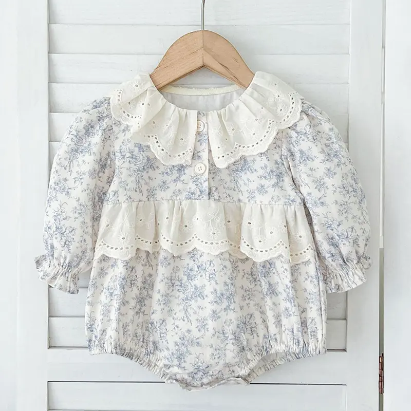 Spring Autumn Infant Bodysuit Newborn Girls Rompers Sweet Embroidery Printing Long Sleeved Jumpsuit Baby Clothes 0-2Yrs
