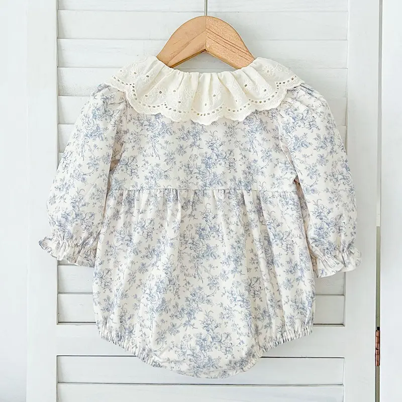 Spring Autumn Infant Bodysuit Newborn Girls Rompers Sweet Embroidery Printing Long Sleeved Jumpsuit Baby Clothes 0-2Yrs