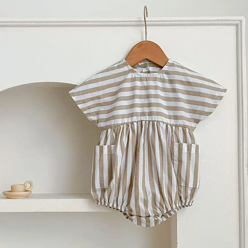 Summer Sister Dress Toddler Vintage Stripe Romper Dress Girls Clothes Ruffles Lace Baby Bodysuit Sister Family Macth Clothing
