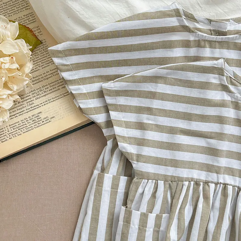Summer Sister Dress Toddler Vintage Stripe Romper Dress Girls Clothes Ruffles Lace Baby Bodysuit Sister Family Macth Clothing