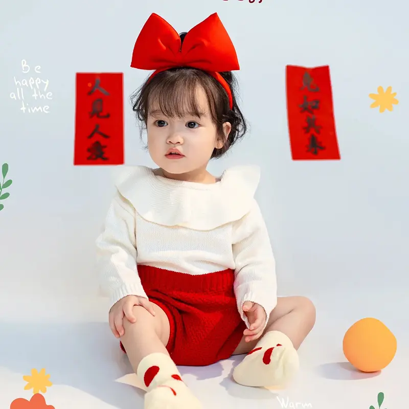 Autumn Kids Romper Red Baby Girl Long Sleeve Knitting Romper Christmas Clothes Newborn Girls Patchwork Jumpsuit Clothes Outfit