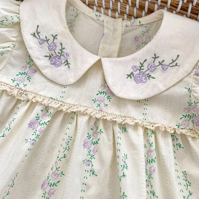 0-24M Baby Girl Clothing 2025 New Summer Newborn Baby Girl Romper Purple Embroidered Flowers Cotton Toddler Baby Girls Jumpsuit