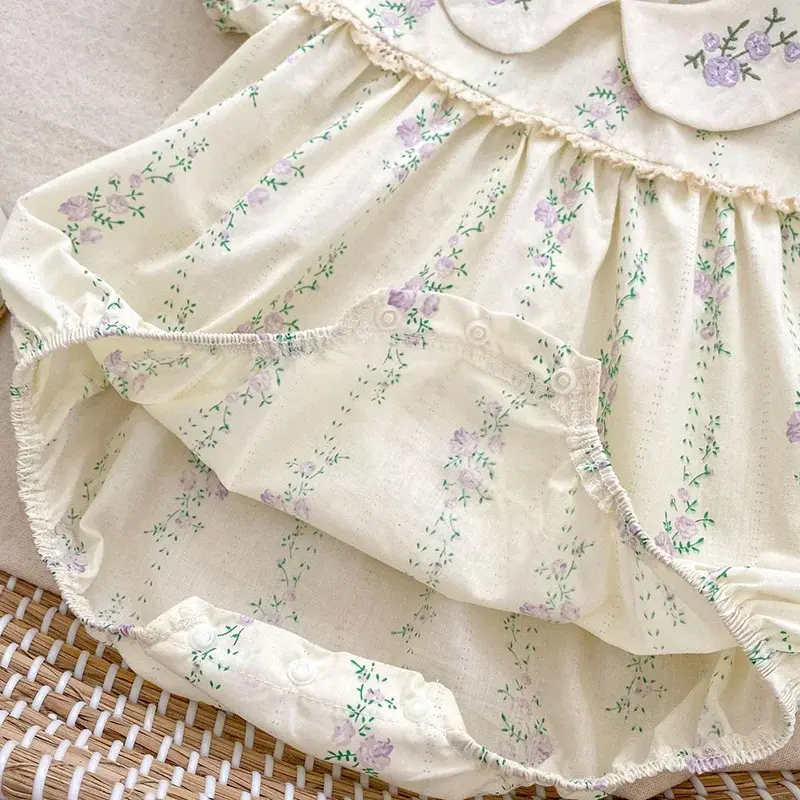 0-24M Baby Girl Clothing 2025 New Summer Newborn Baby Girl Romper Purple Embroidered Flowers Cotton Toddler Baby Girls Jumpsuit